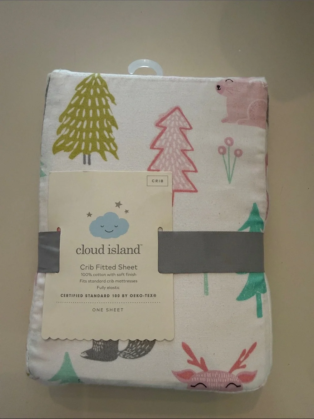 cloud island Pink & Green Woodland Crib Sheet
